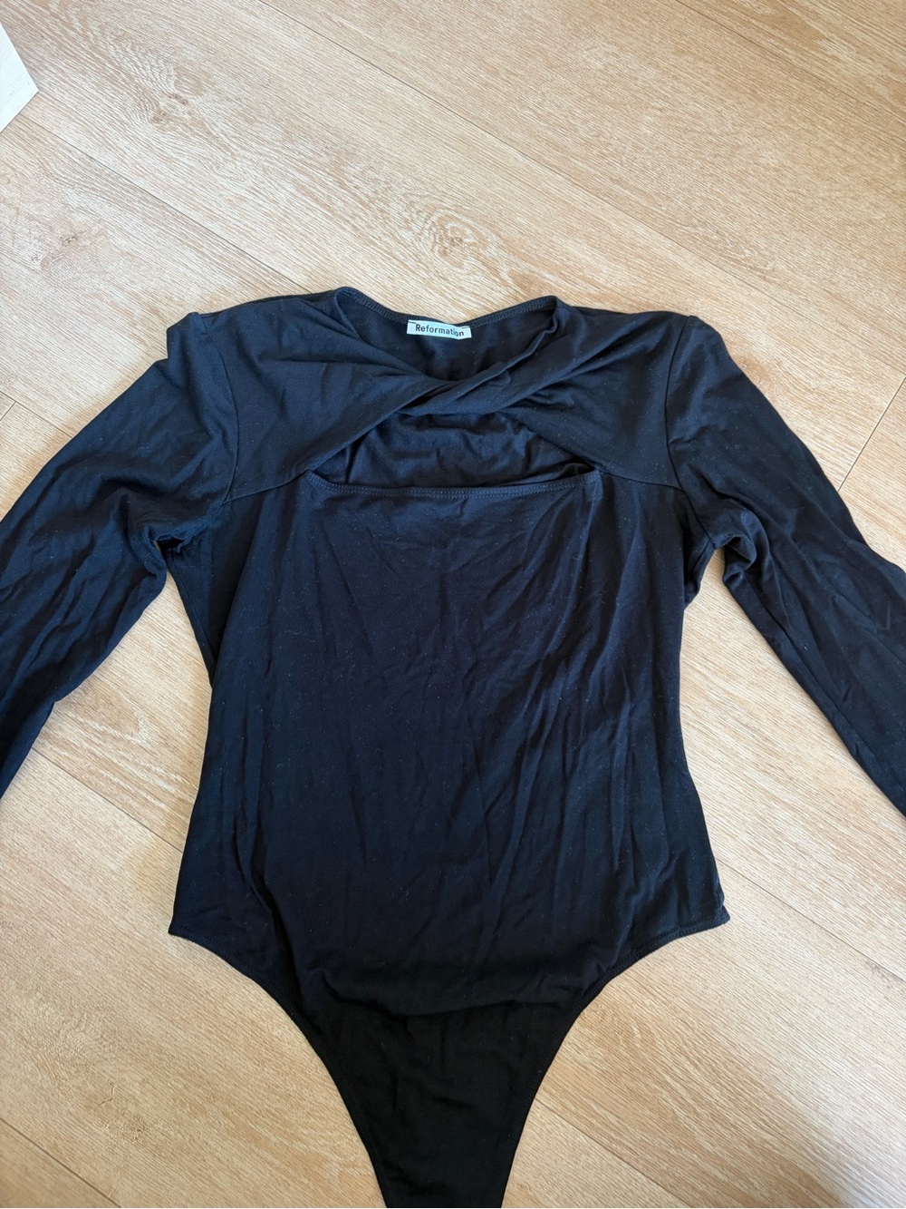 Reformation Black Twist-Detail Long Sleeve Bodysuit